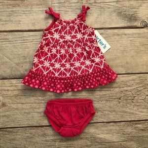 Carter's Baby Girl Tropical Pink Bow Knot Swing Dress, Size Newborn, NWTs